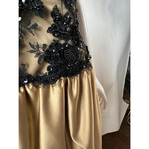Robert Legere Black & Gold Evening Gown With Floral Sequin and Lace Bodice Sz Sm - Picture 7 of 15